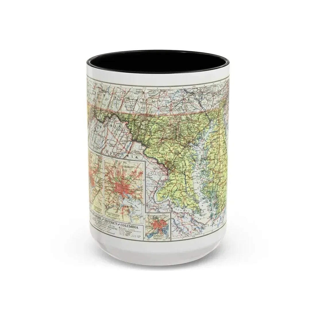 USA - Maryland, Delaware (1927) (Map) Accent Coffee Mug 15oz Black - Go Mug Yourself