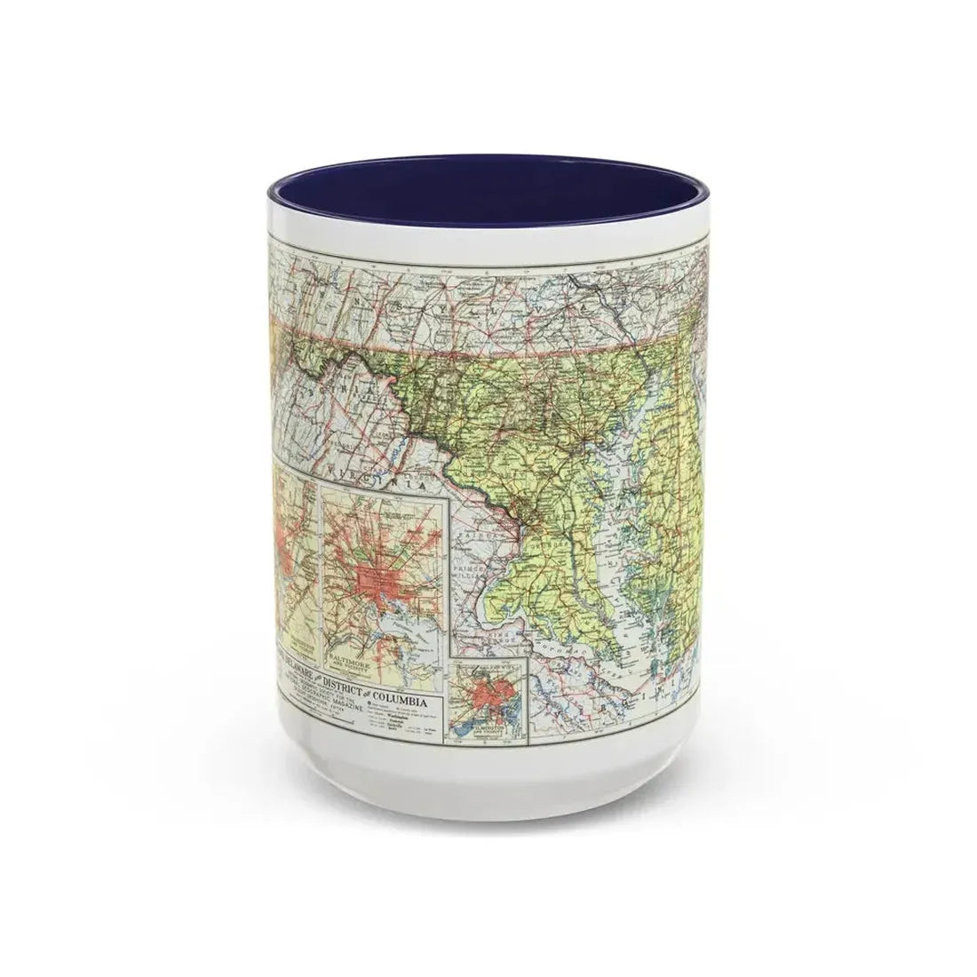 USA - Maryland, Delaware (1927) (Map) Accent Coffee Mug 15oz Navy - Go Mug Yourself