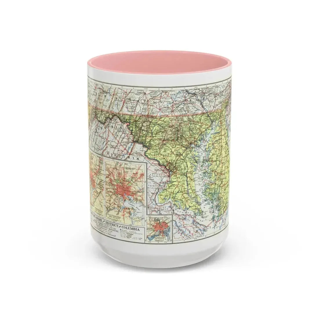 USA - Maryland, Delaware (1927) (Map) Accent Coffee Mug 15oz Pink - Go Mug Yourself