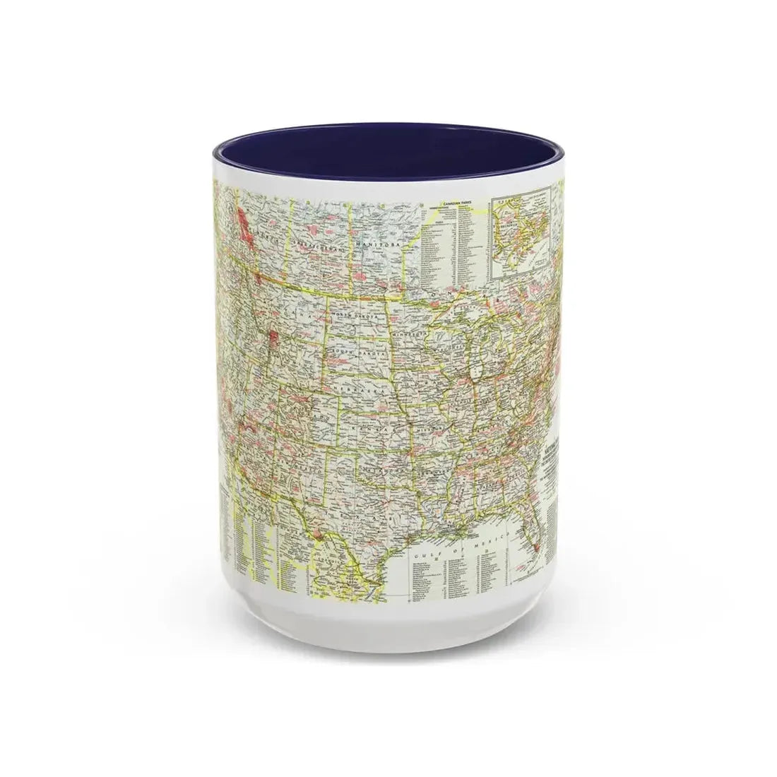 USA - National Parks and Historic Sites 1 (1958) (Map) Accent Coffee Mug 15oz Navy - Go Mug Yourself