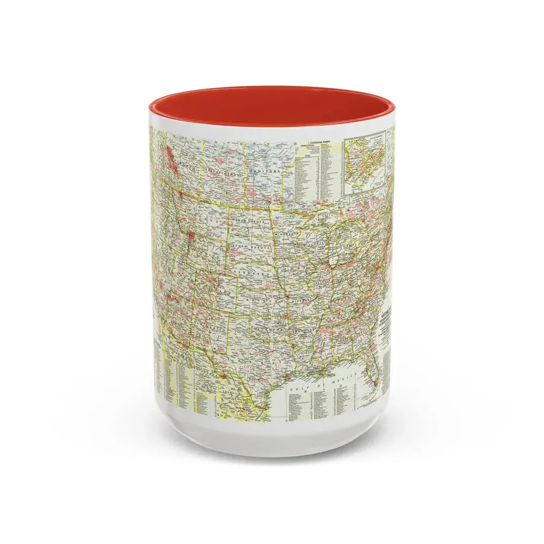 USA - National Parks and Historic Sites 1 (1958) (Map) Accent Coffee Mug 15oz Red - Go Mug Yourself