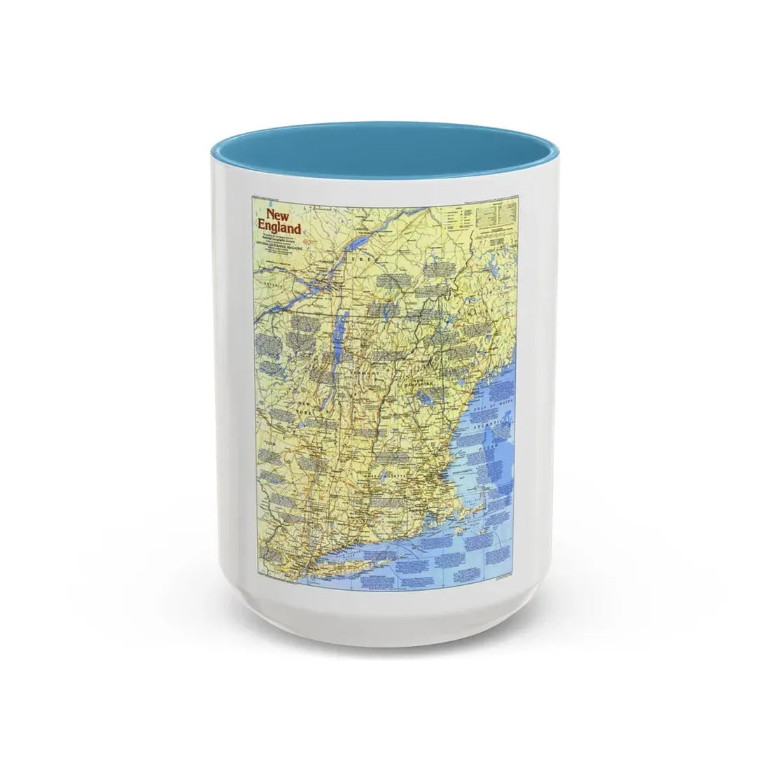 USA - New England 1 (1987) (Map) Accent Coffee Mug 15oz Light Blue - Go Mug Yourself