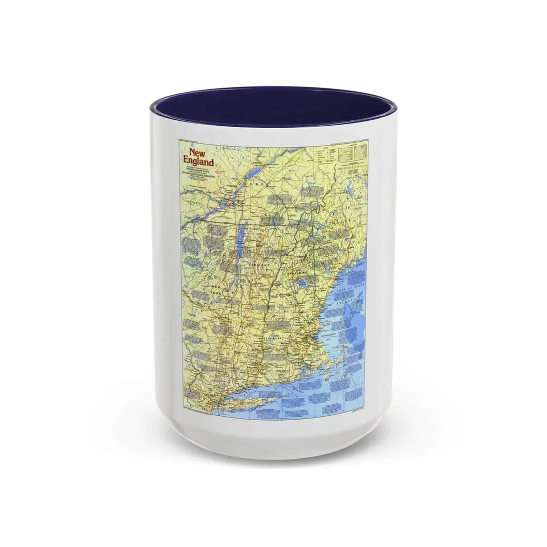 USA - New England 1 (1987) (Map) Accent Coffee Mug 15oz Navy - Go Mug Yourself