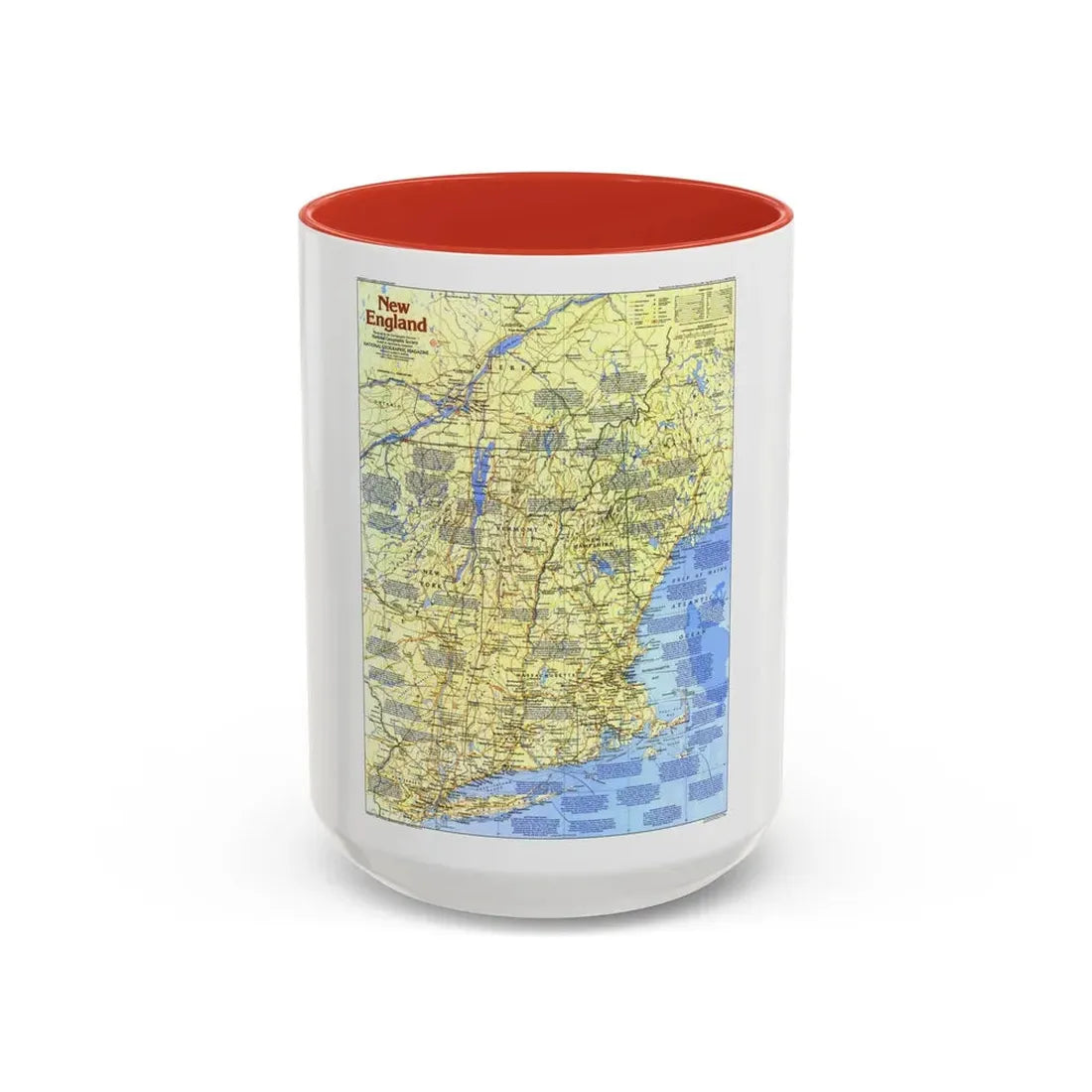 USA - New England 1 (1987) (Map) Accent Coffee Mug 15oz Red - Go Mug Yourself