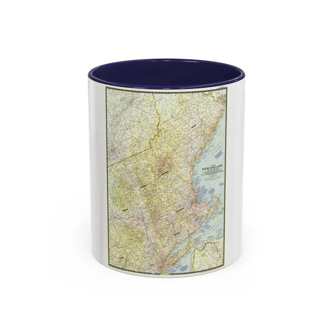 USA - New England (1955) (Map) Accent Coffee Mug 11oz Navy - Go Mug Yourself