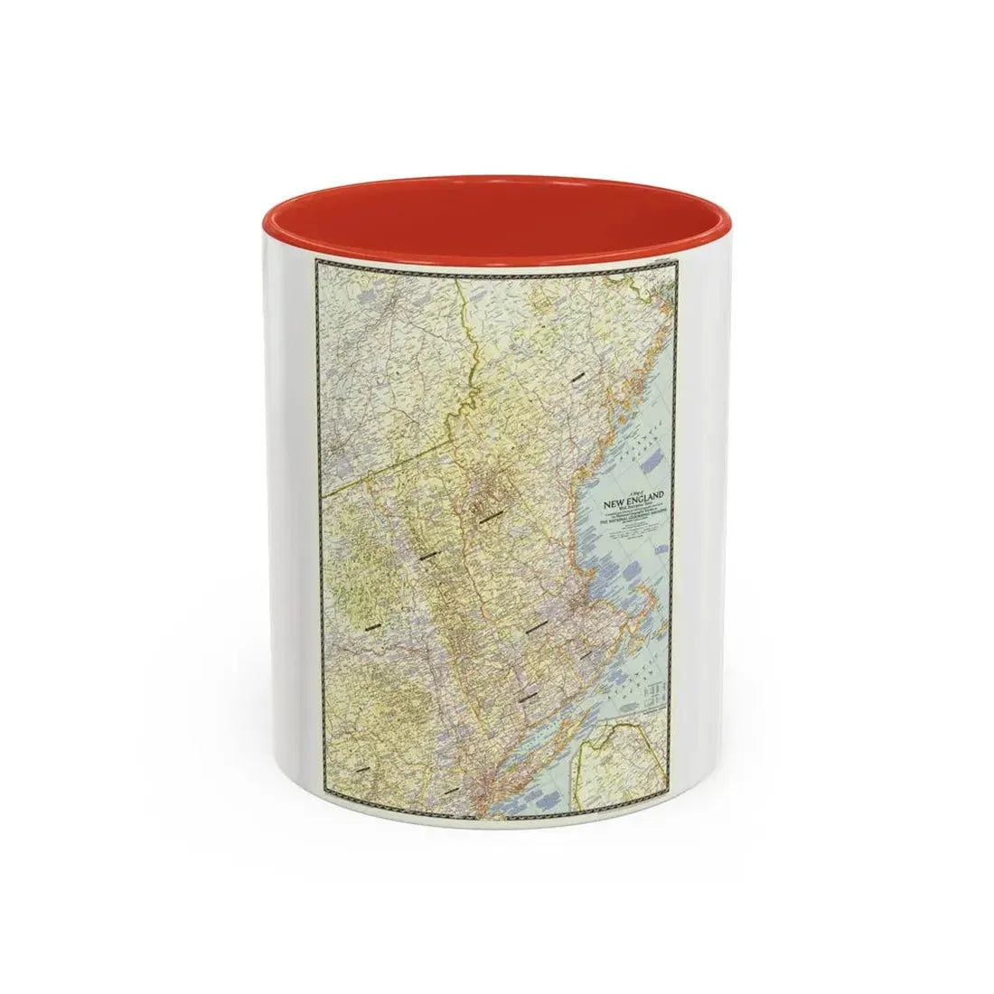 USA - New England (1955) (Map) Accent Coffee Mug 11oz Red - Go Mug Yourself