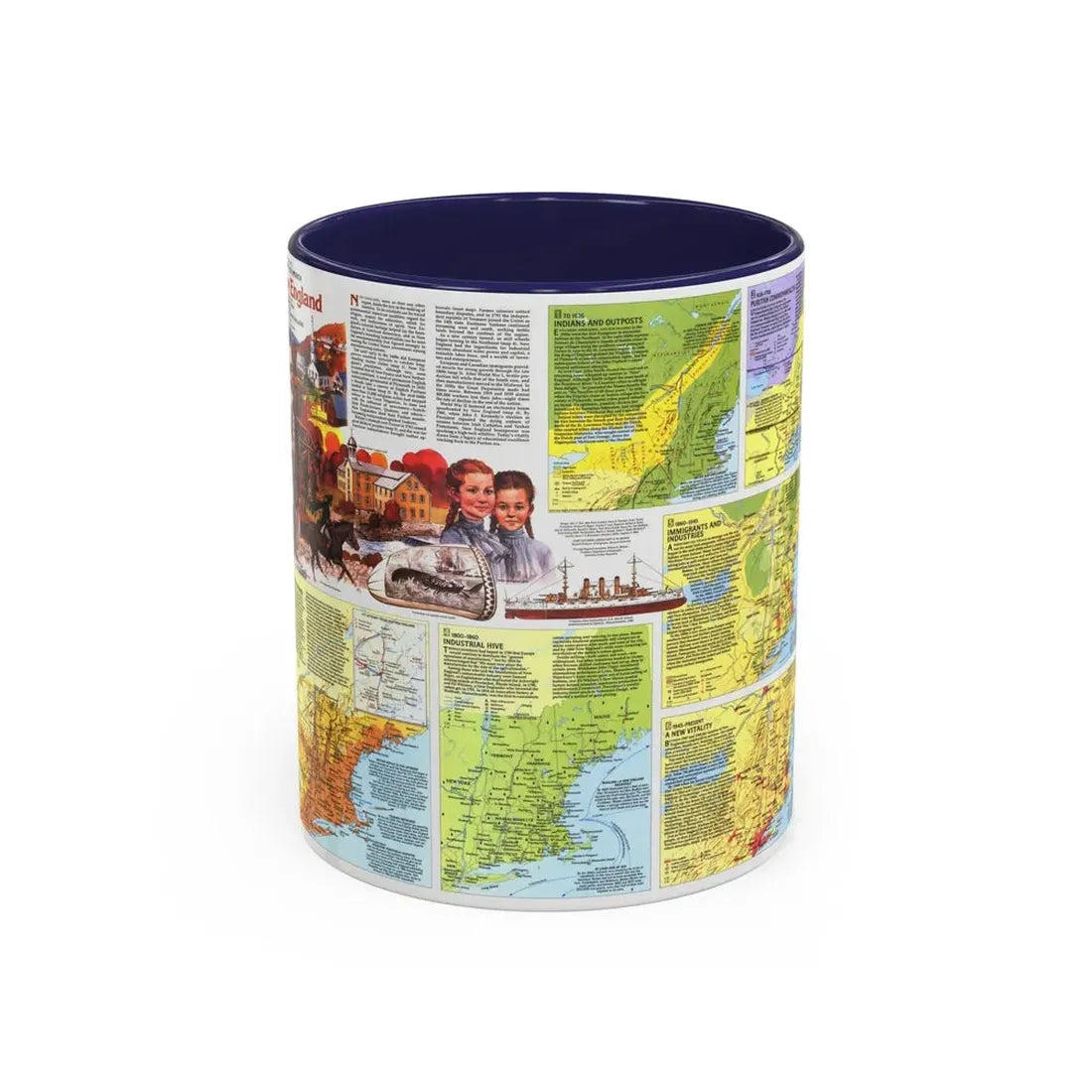 USA - New England 2 (1987) (Map) Accent Coffee Mug 11oz Navy - Go Mug Yourself