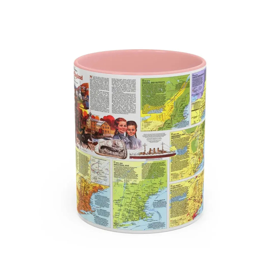 USA - New England 2 (1987) (Map) Accent Coffee Mug 11oz Pink - Go Mug Yourself
