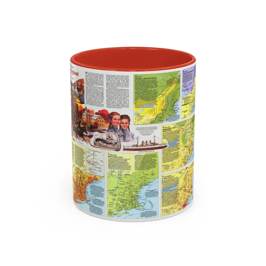 USA - New England 2 (1987) (Map) Accent Coffee Mug 11oz Red - Go Mug Yourself