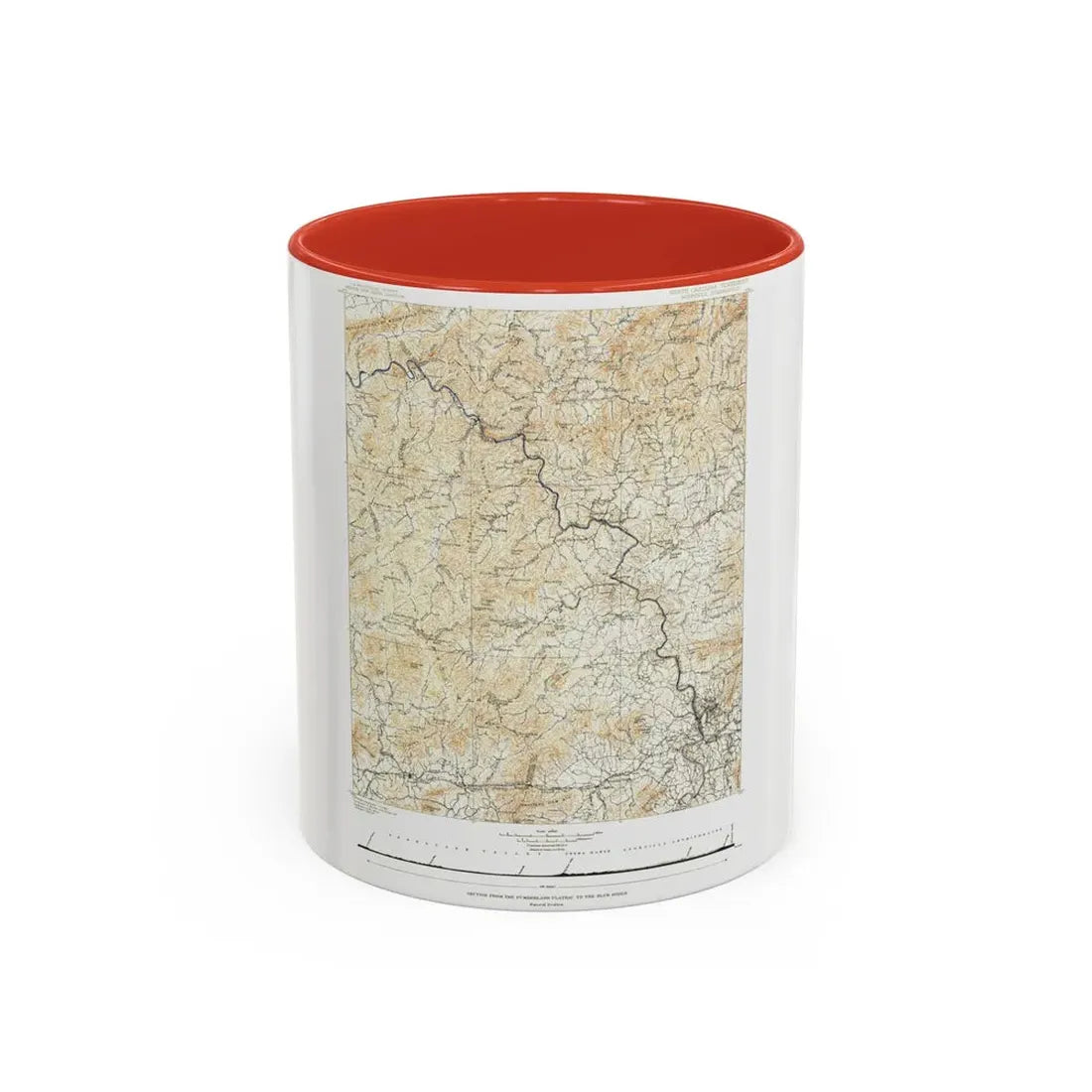 USA - North Carolina, Tennessee (1889) (Map) Accent Coffee Mug 11oz Red - Go Mug Yourself