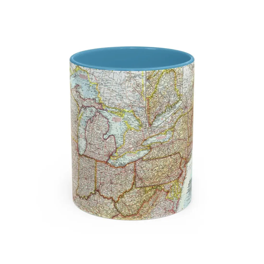 USA - Northeastern & Great Lakes (1959) (Map) Accent Coffee Mug 11oz Light Blue - Go Mug Yourself
