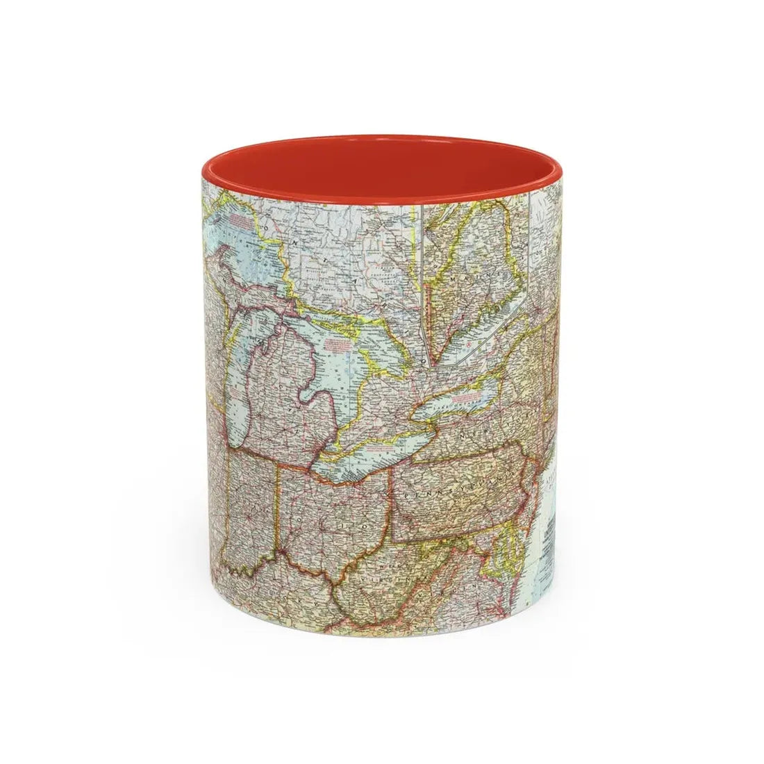 USA - Northeastern & Great Lakes (1959) (Map) Accent Coffee Mug 11oz Red - Go Mug Yourself