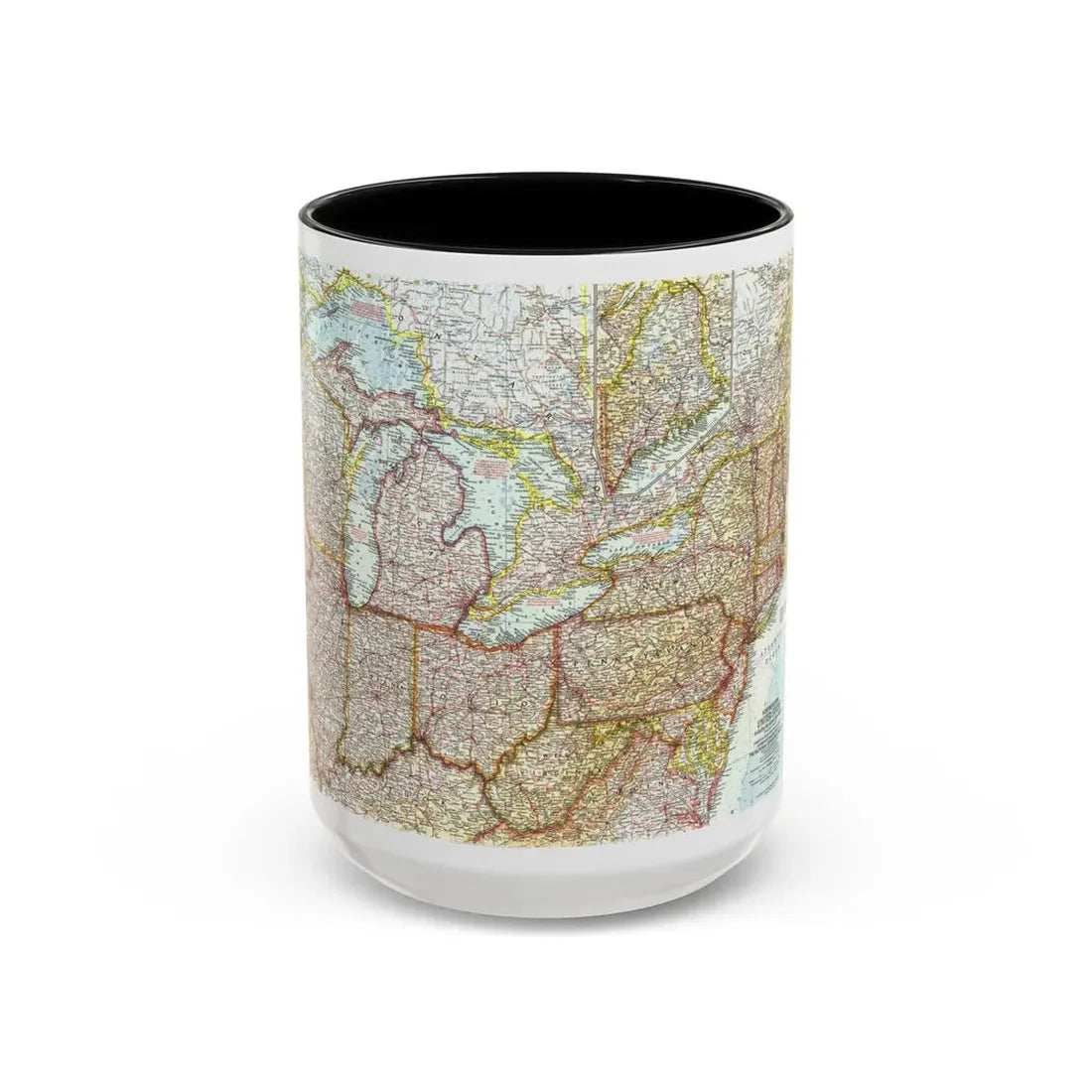 USA - Northeastern & Great Lakes (1959) (Map) Accent Coffee Mug 15oz Black - Go Mug Yourself