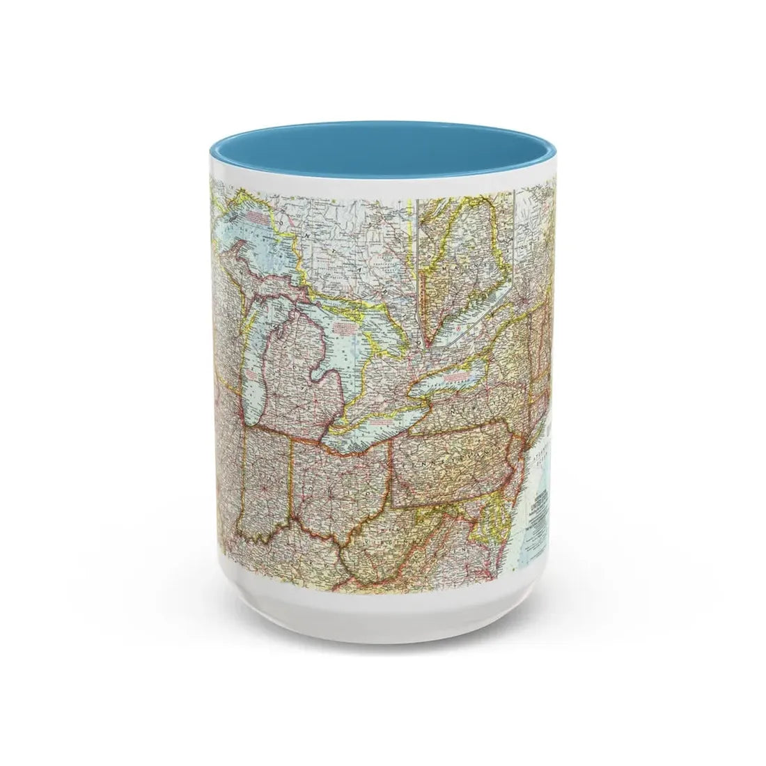 USA - Northeastern & Great Lakes (1959) (Map) Accent Coffee Mug 15oz Light Blue - Go Mug Yourself
