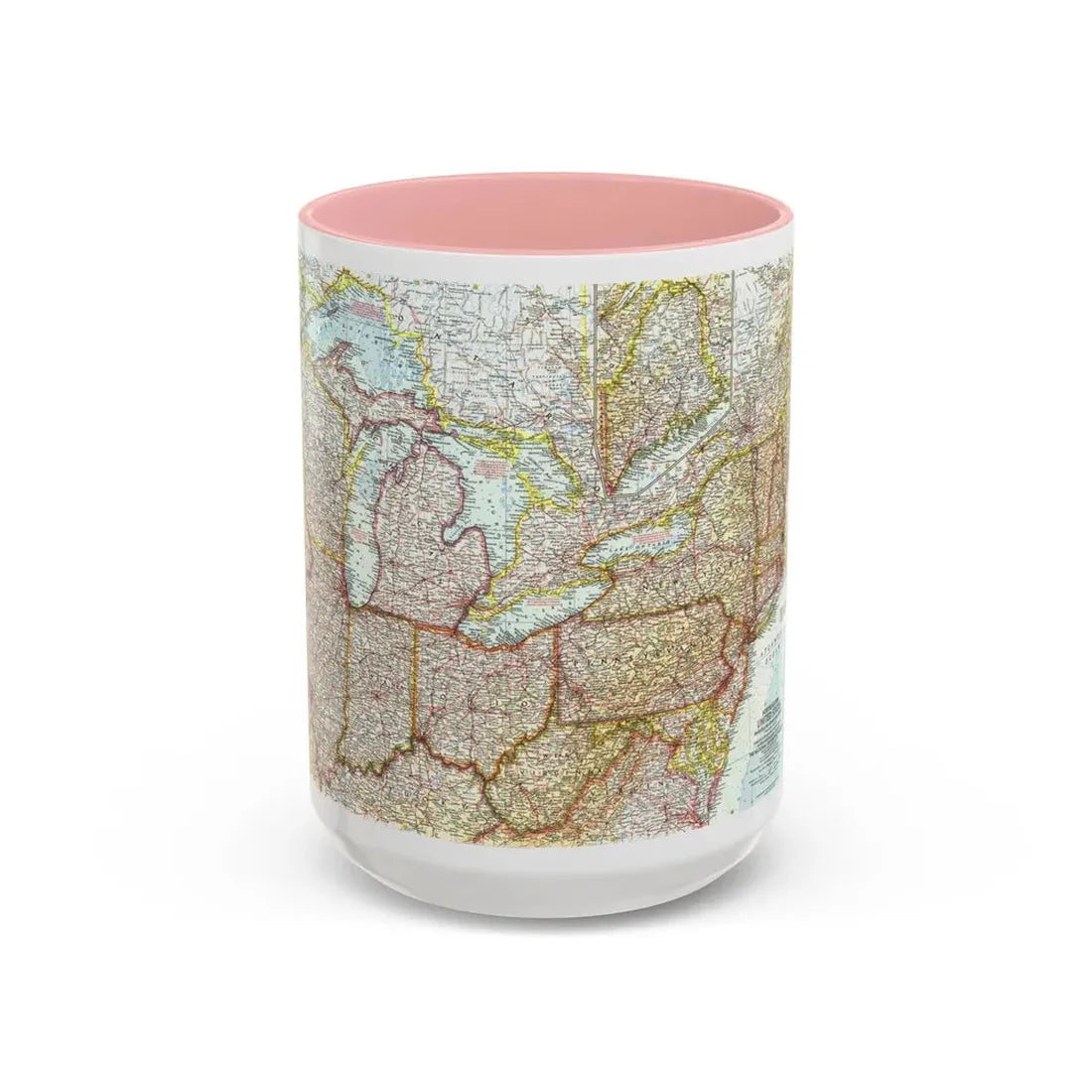 USA - Northeastern & Great Lakes (1959) (Map) Accent Coffee Mug 15oz Pink - Go Mug Yourself