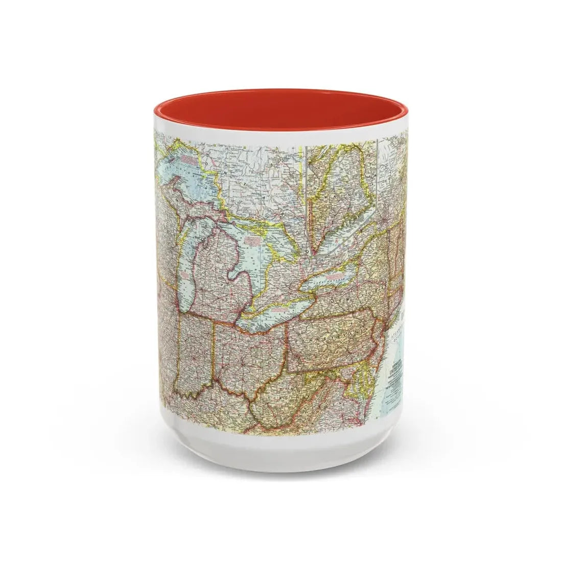 USA - Northeastern & Great Lakes (1959) (Map) Accent Coffee Mug 15oz Red - Go Mug Yourself