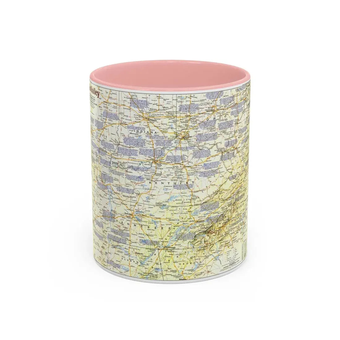 USA - Ohio Valley 1 (1985) (Map) Accent Coffee Mug 11oz Pink - Go Mug Yourself