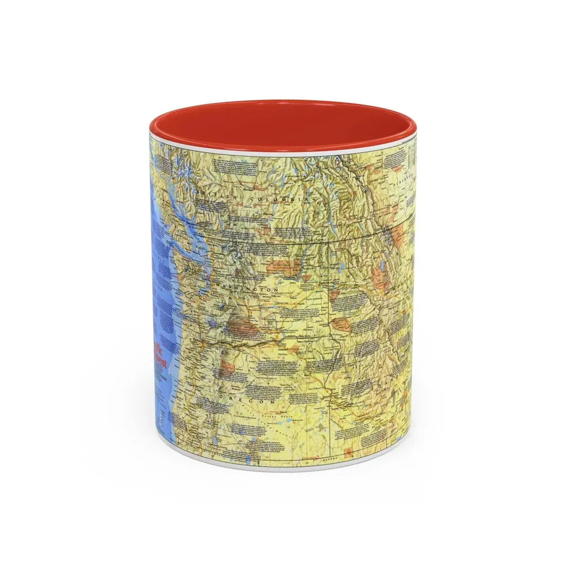 USA - Pacific Northwest 1 (1986) (Map) Accent Coffee Mug 11oz Red - Go Mug Yourself