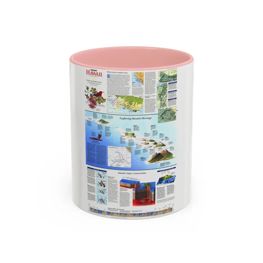 USA - Rediscovering Hawaii (1995) (Map) Accent Coffee Mug 11oz Pink - Go Mug Yourself