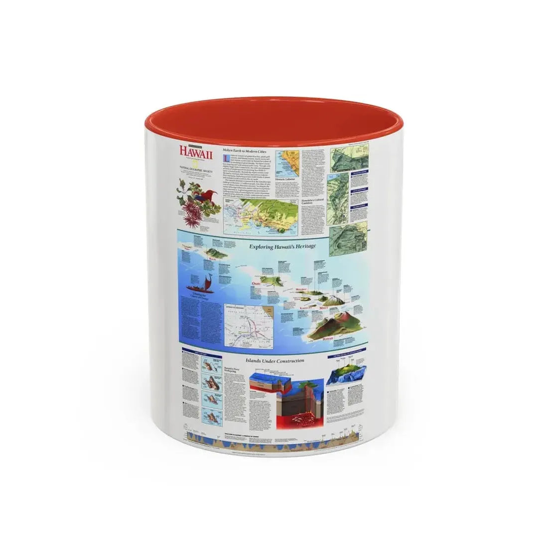 USA - Rediscovering Hawaii (1995) (Map) Accent Coffee Mug 11oz Red - Go Mug Yourself