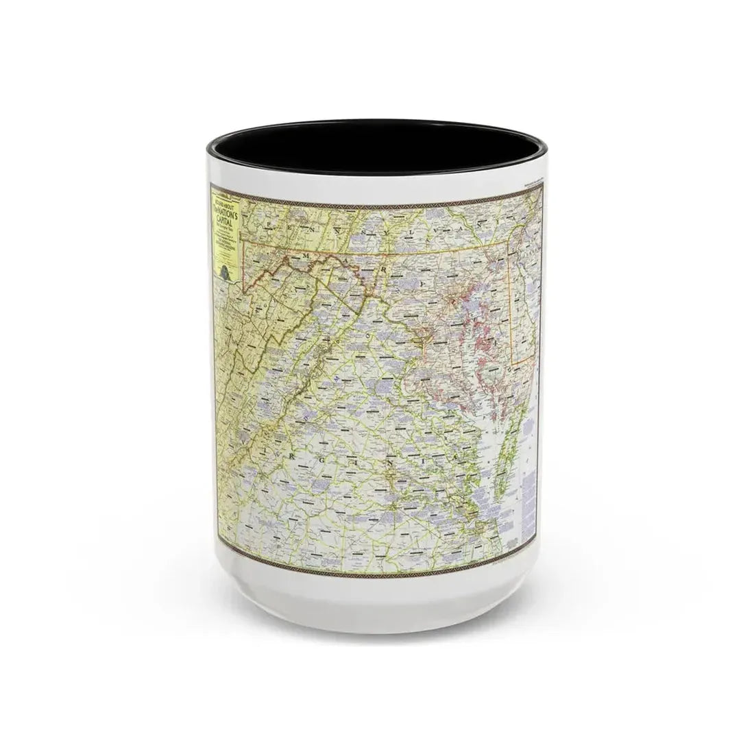 USA - Round About the Nation's Capital (1956) (Map) Accent Coffee Mug 15oz Black - Go Mug Yourself