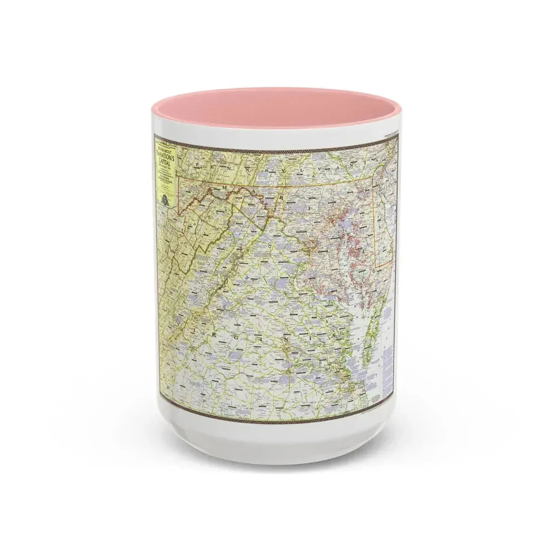 USA - Round About the Nation's Capital (1956) (Map) Accent Coffee Mug 15oz Pink - Go Mug Yourself