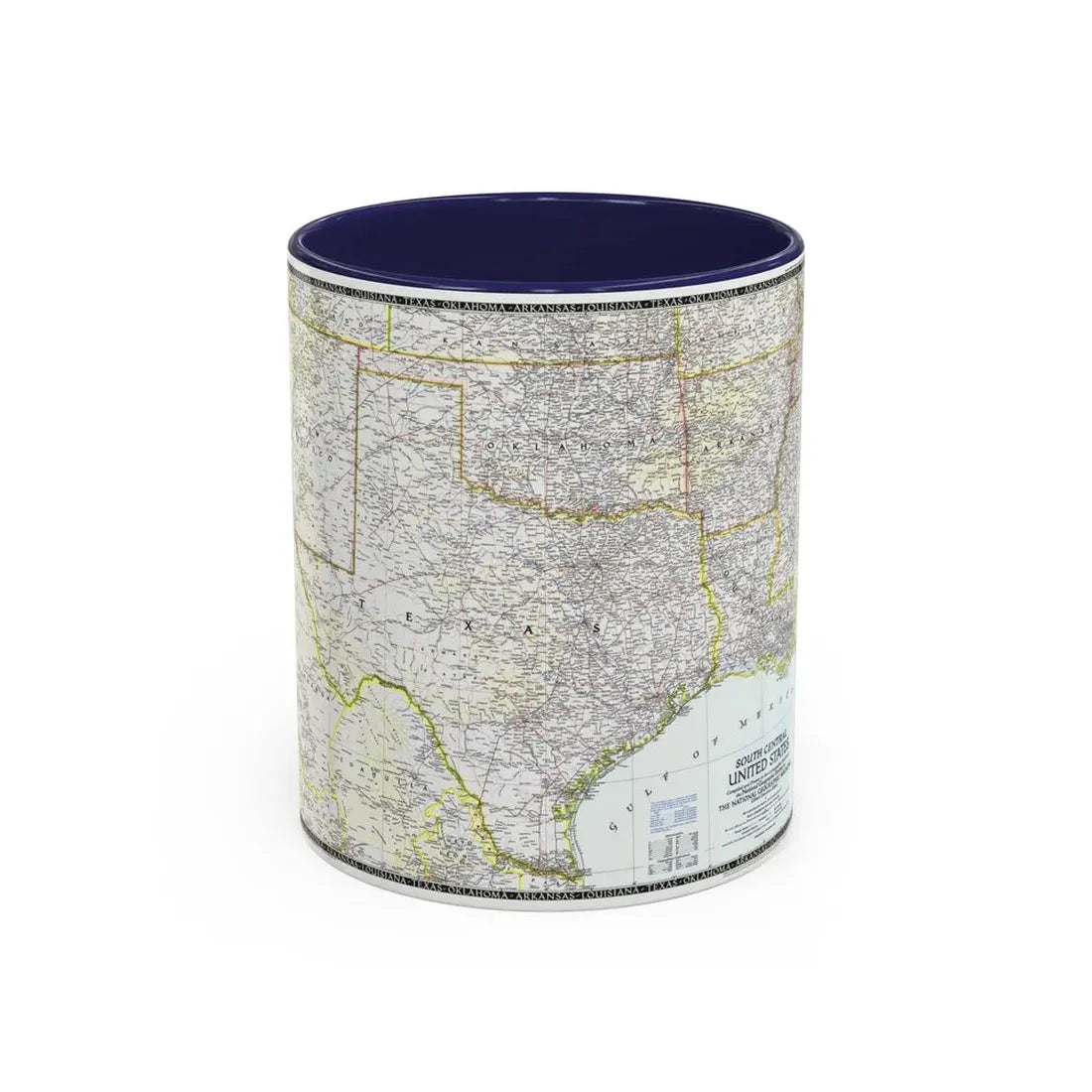 USA - South Central (1947) (Map) Accent Coffee Mug 11oz Navy - Go Mug Yourself