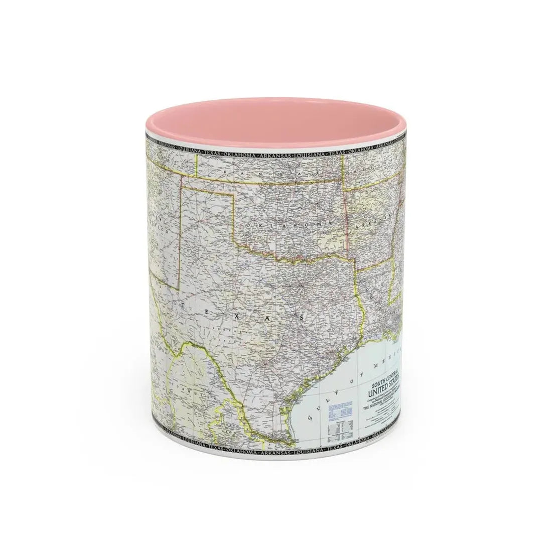 USA - South Central (1947) (Map) Accent Coffee Mug 11oz Pink - Go Mug Yourself