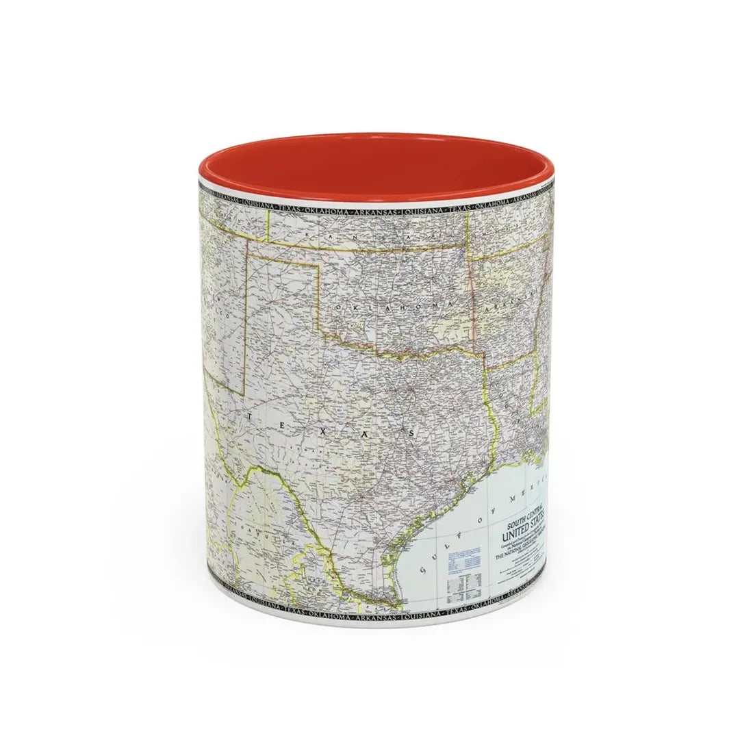 USA - South Central (1947) (Map) Accent Coffee Mug 11oz Red - Go Mug Yourself