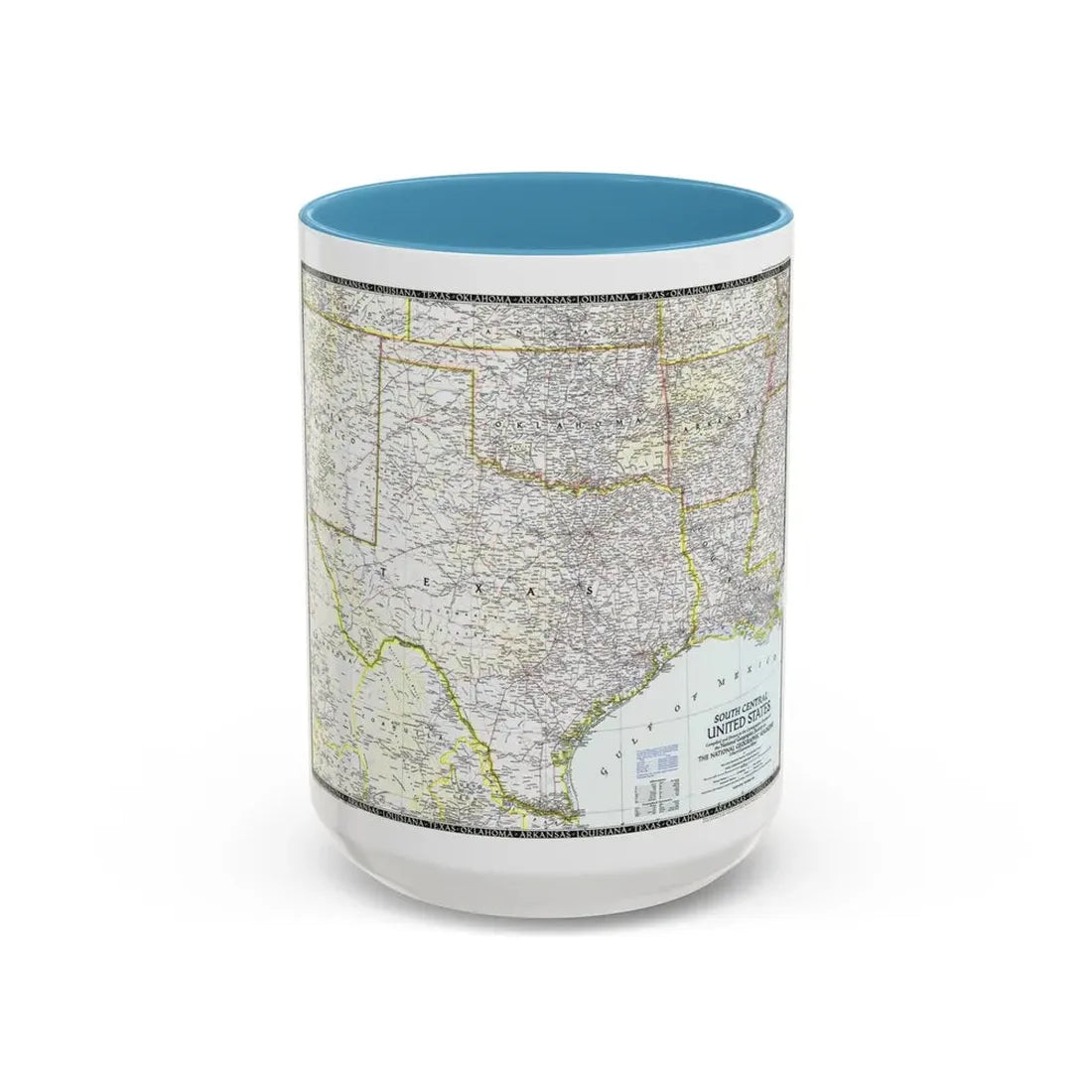 USA - South Central (1947) (Map) Accent Coffee Mug 15oz Light Blue - Go Mug Yourself