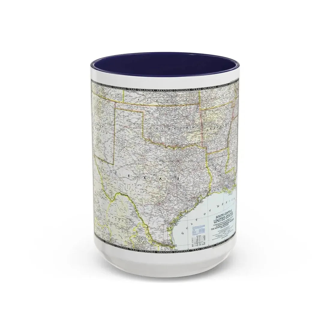 USA - South Central (1947) (Map) Accent Coffee Mug 15oz Navy - Go Mug Yourself