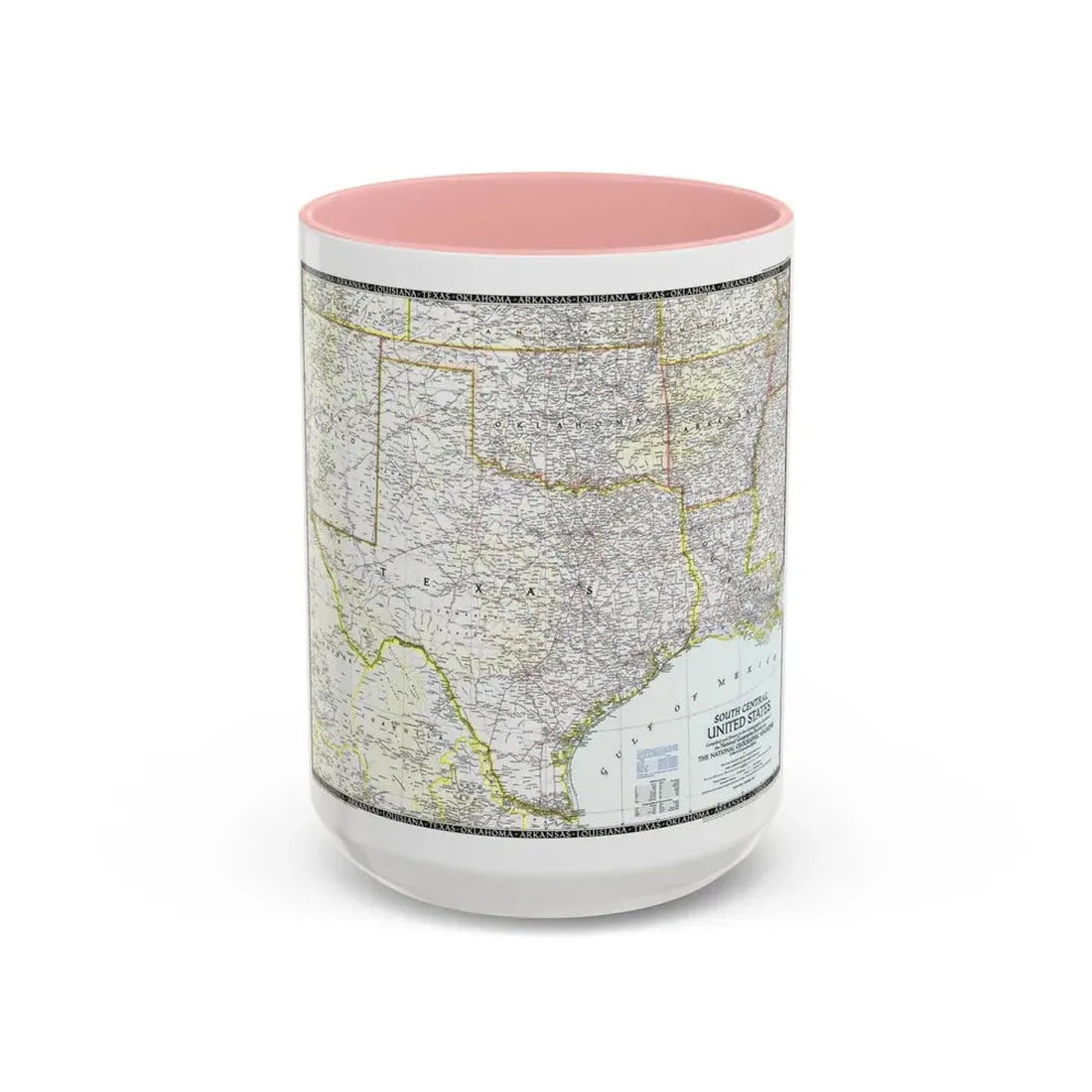 USA - South Central (1947) (Map) Accent Coffee Mug 15oz Pink - Go Mug Yourself