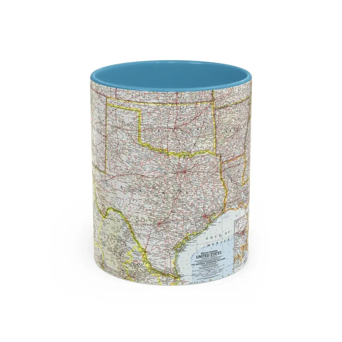 USA - South Central (1961) (Map) Accent Coffee Mug 11oz Light Blue - Go Mug Yourself