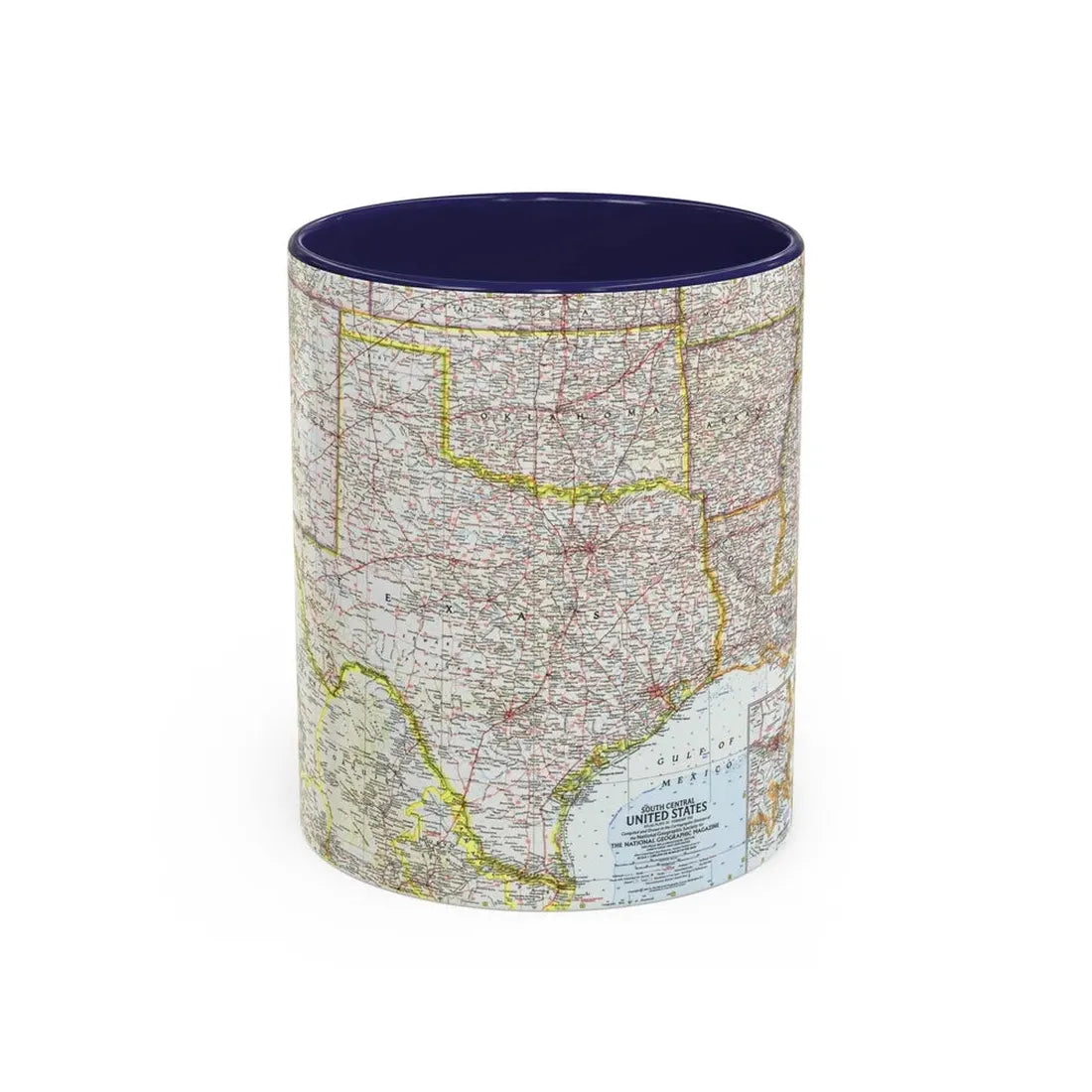 USA - South Central (1961) (Map) Accent Coffee Mug 11oz Navy - Go Mug Yourself