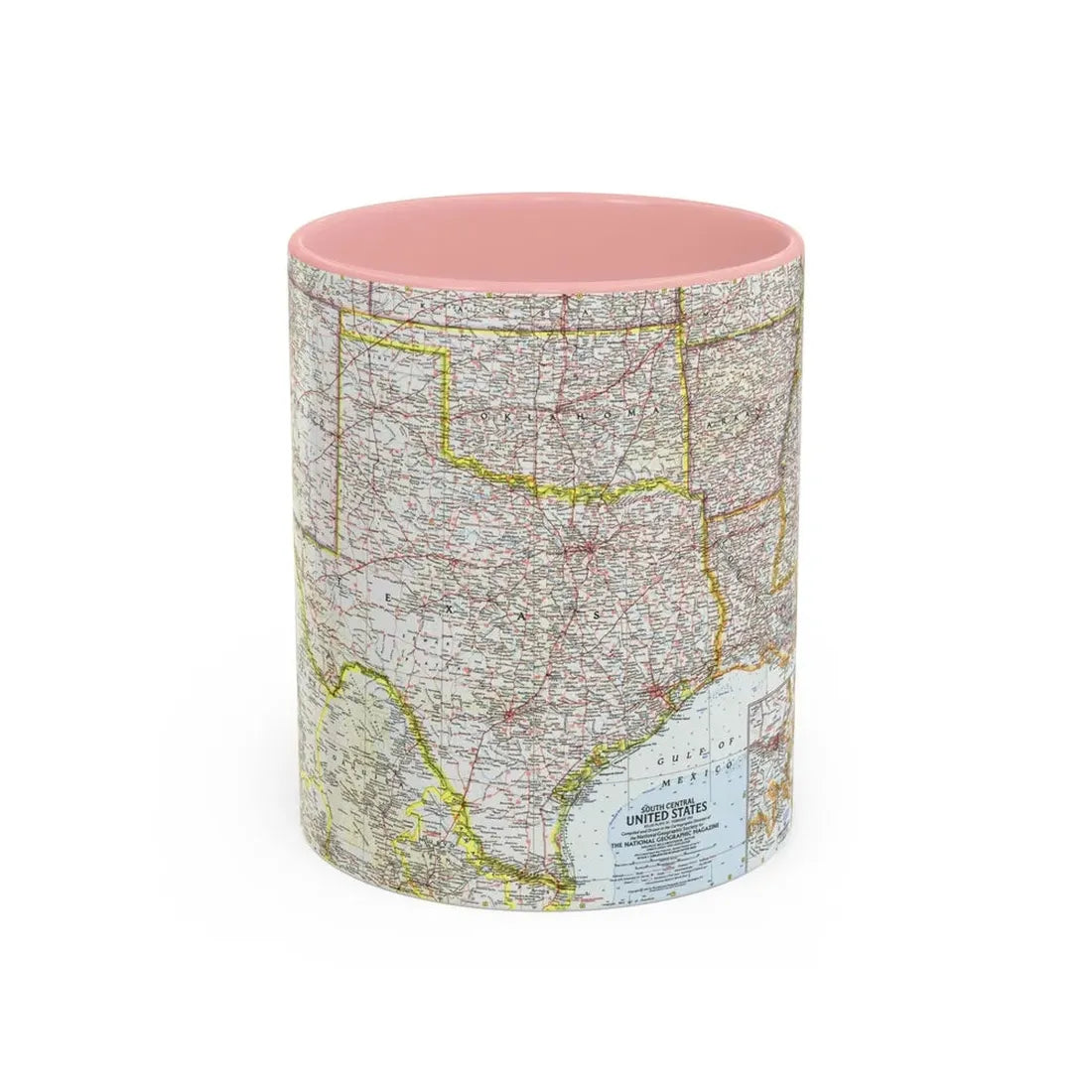 USA - South Central (1961) (Map) Accent Coffee Mug 11oz Pink - Go Mug Yourself