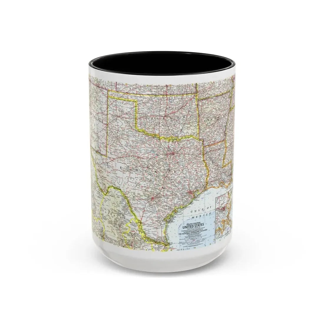 USA - South Central (1961) (Map) Accent Coffee Mug 15oz Black - Go Mug Yourself