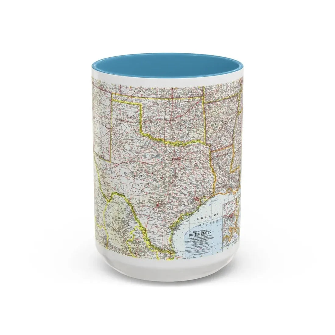 USA - South Central (1961) (Map) Accent Coffee Mug 15oz Light Blue - Go Mug Yourself