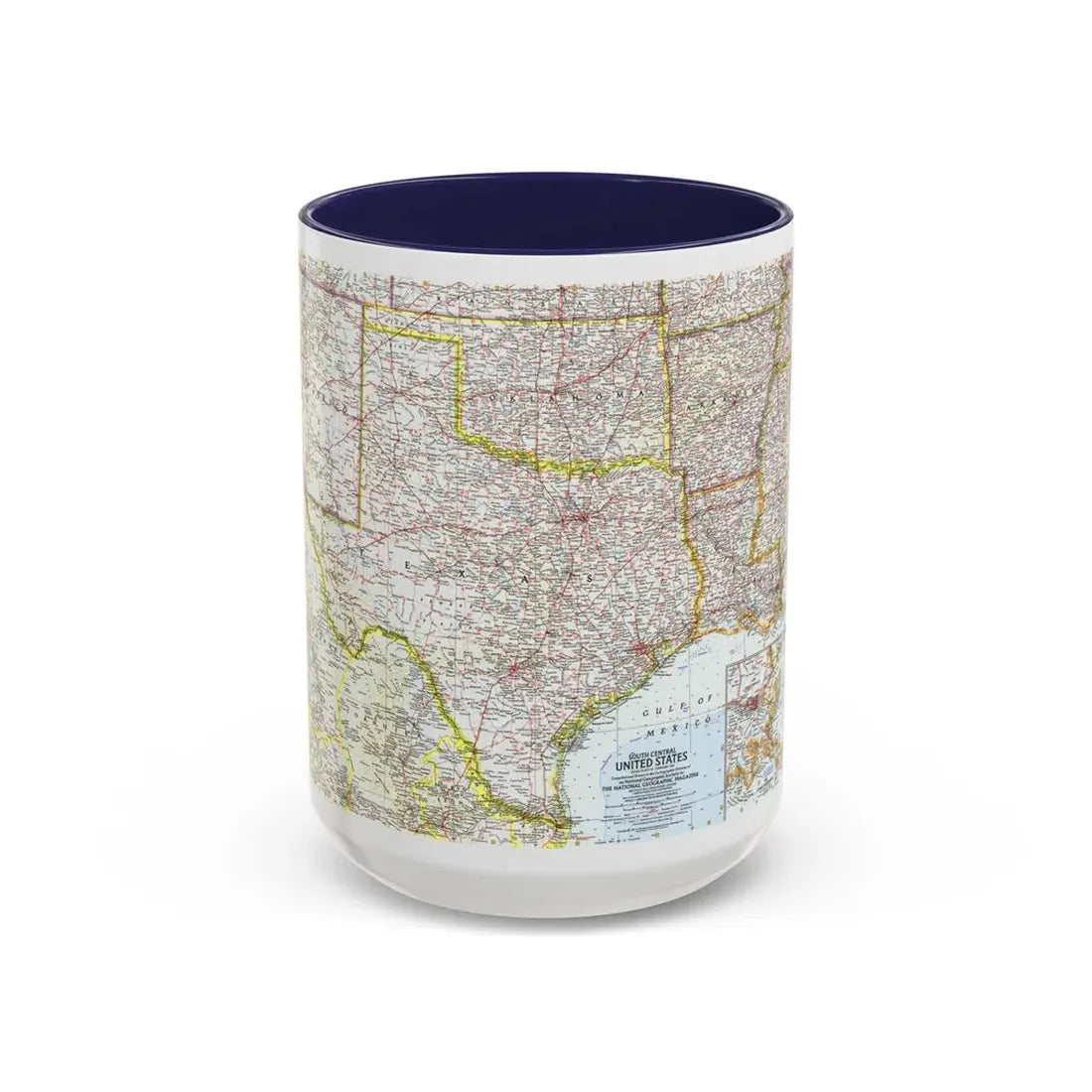 USA - South Central (1961) (Map) Accent Coffee Mug 15oz Navy - Go Mug Yourself