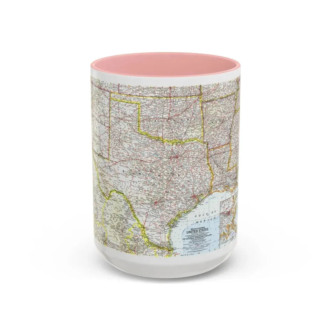 USA - South Central (1961) (Map) Accent Coffee Mug 15oz Pink - Go Mug Yourself