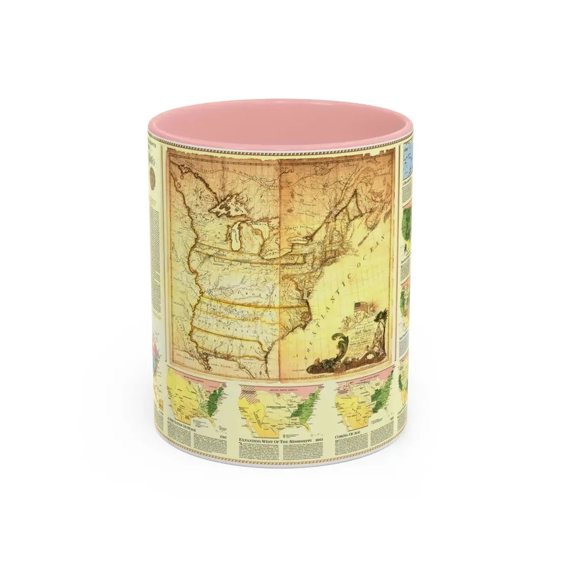 USA - Territorial Growth (1987) (Map) Accent Coffee Mug 11oz Pink - Go Mug Yourself