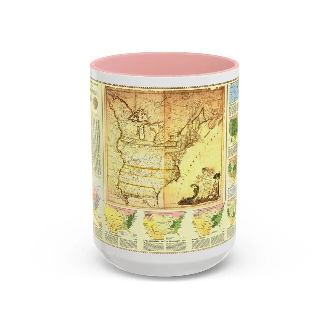 USA - Territorial Growth (1987) (Map) Accent Coffee Mug 15oz Pink - Go Mug Yourself