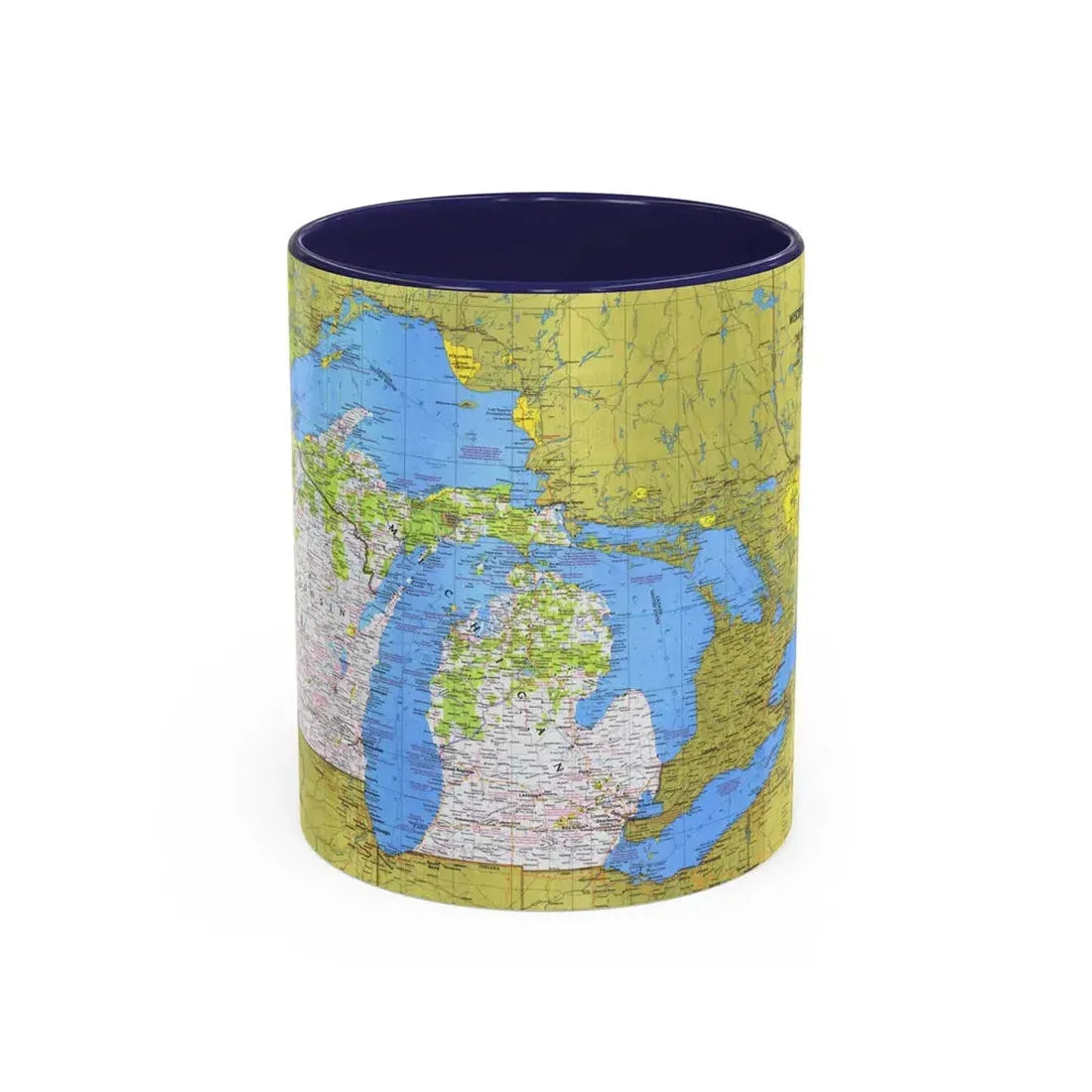 USA - Wisconsin, Michigan ,Great Lakes 1 (1973) (Map) Accent Coffee Mug 11oz Navy - Go Mug Yourself