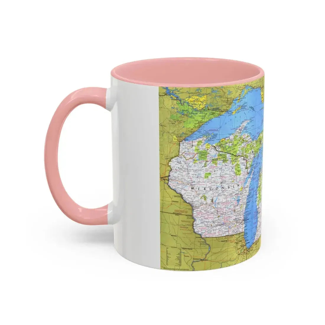 USA - Wisconsin, Michigan ,Great Lakes 1 (1973) (Map) Accent Coffee Mug - Go Mug Yourself