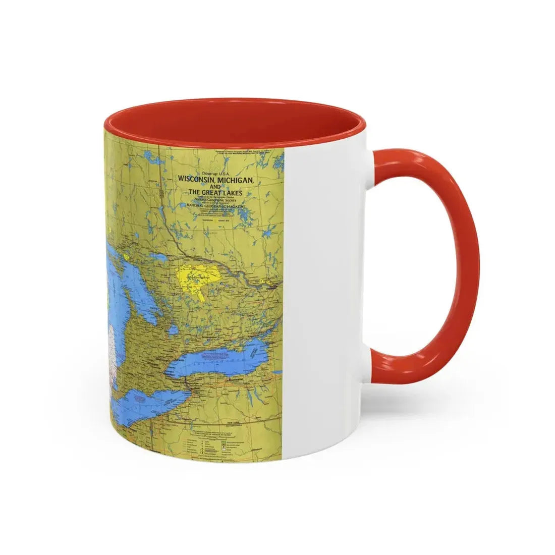 USA - Wisconsin, Michigan ,Great Lakes 1 (1973) (Map) Accent Coffee Mug - Go Mug Yourself