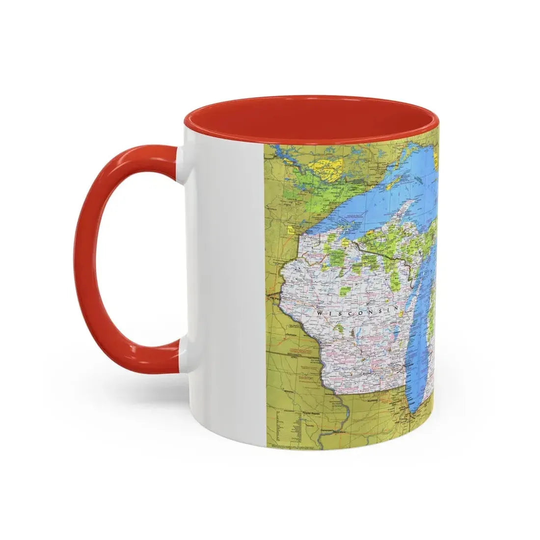 USA - Wisconsin, Michigan ,Great Lakes 1 (1973) (Map) Accent Coffee Mug - Go Mug Yourself