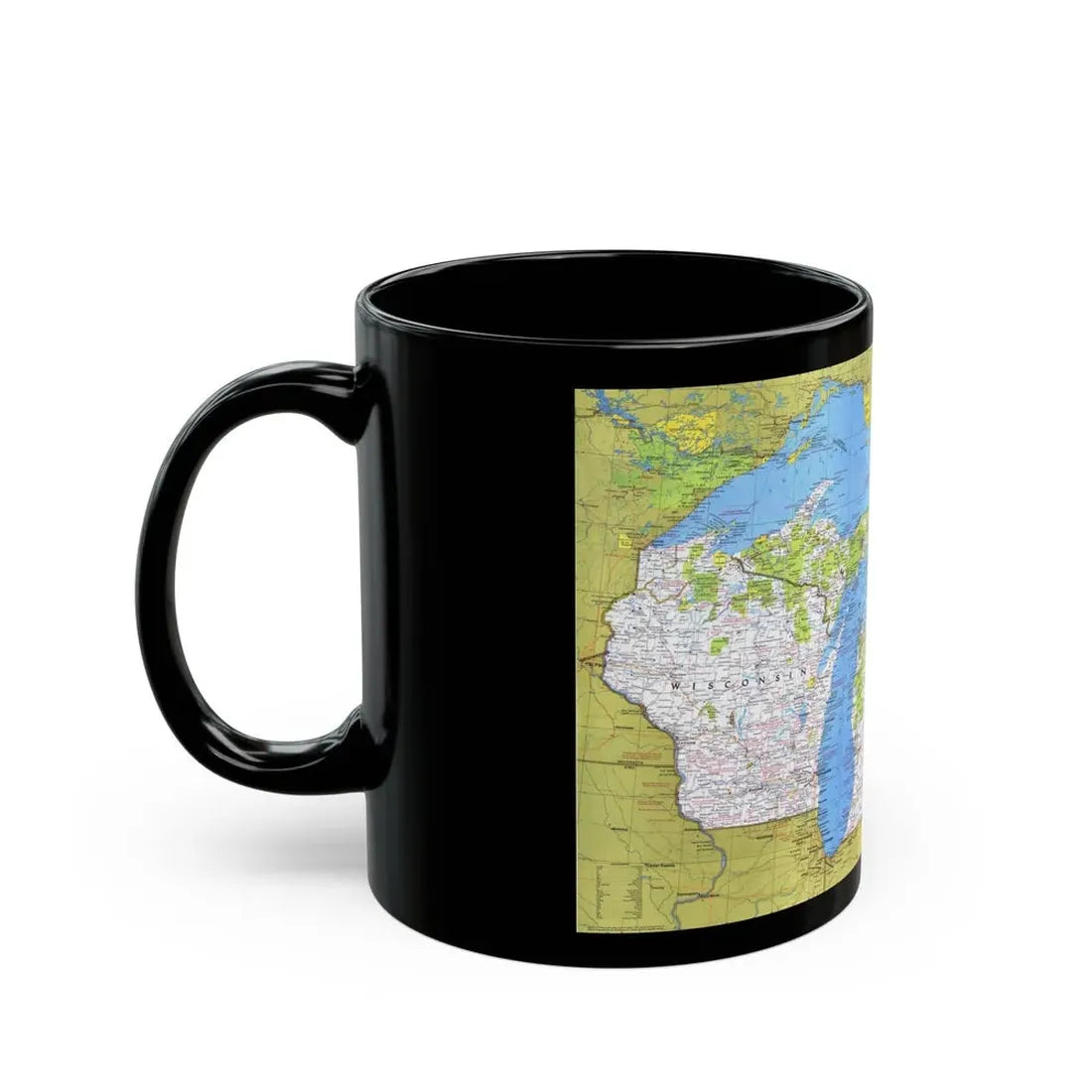 USA - Wisconsin, Michigan ,Great Lakes 1 (1973) (Map) Black Coffee Mug - Go Mug Yourself