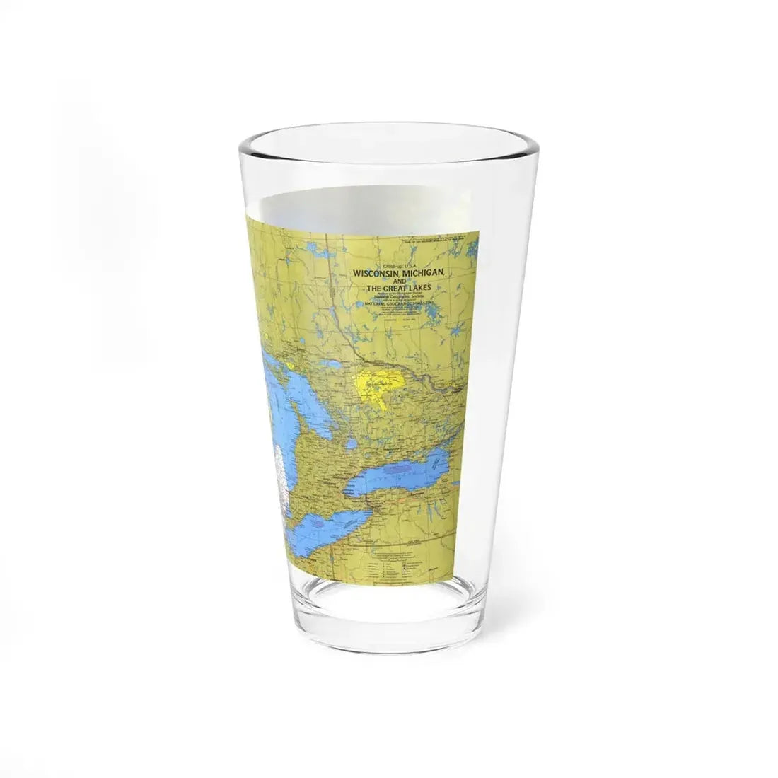 USA - Wisconsin, Michigan ,Great Lakes 1 (1973) (Map) Pint Glass 16oz - Go Mug Yourself