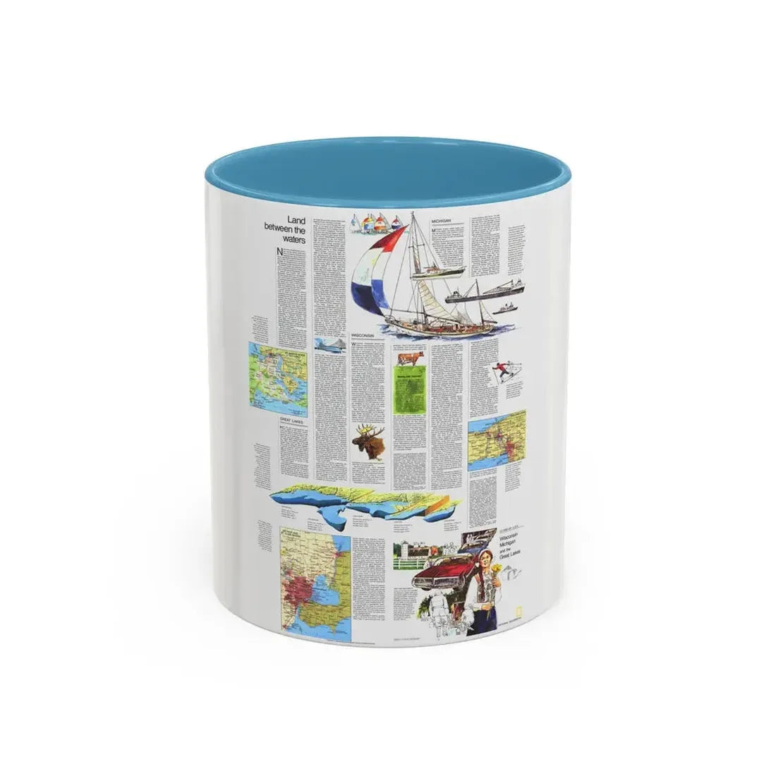 USA - Wisconsin, Michigan ,Great Lakes 2 (1973) (Map) Accent Coffee Mug 11oz Light Blue - Go Mug Yourself