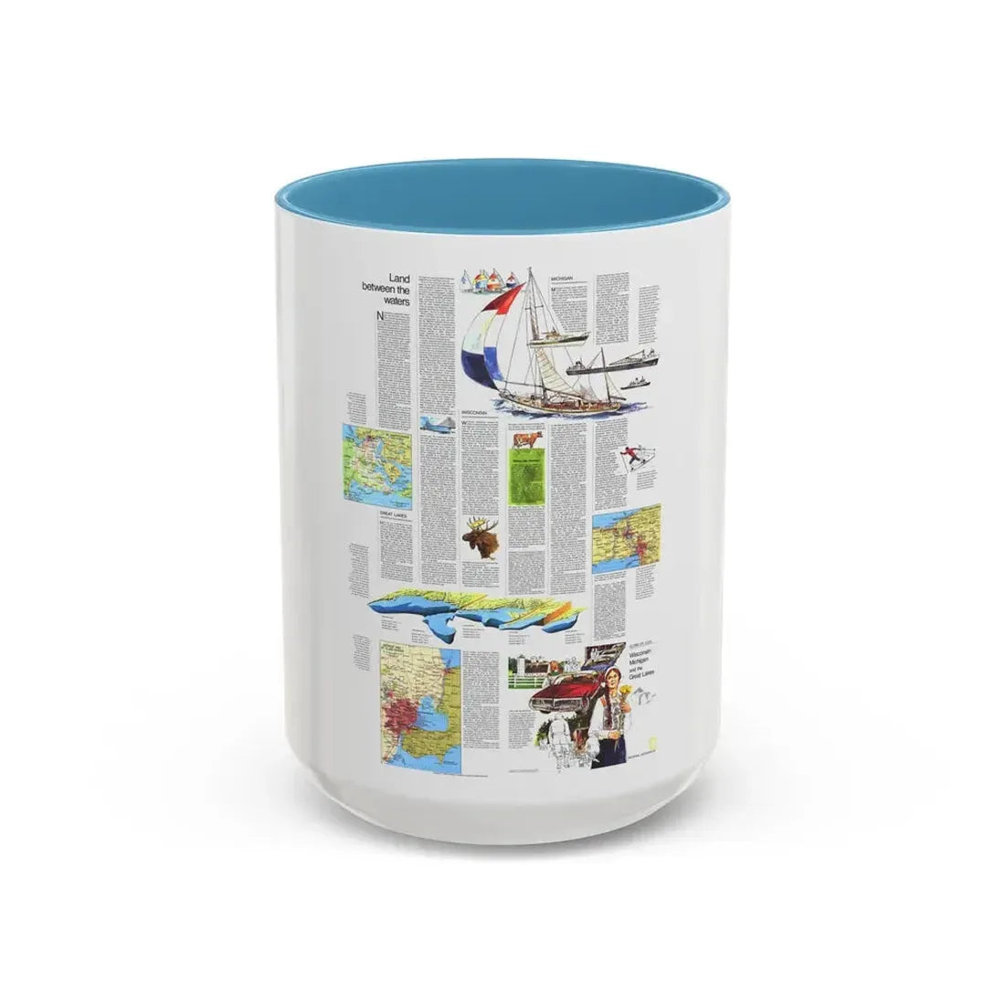 USA - Wisconsin, Michigan ,Great Lakes 2 (1973) (Map) Accent Coffee Mug 15oz Light Blue - Go Mug Yourself