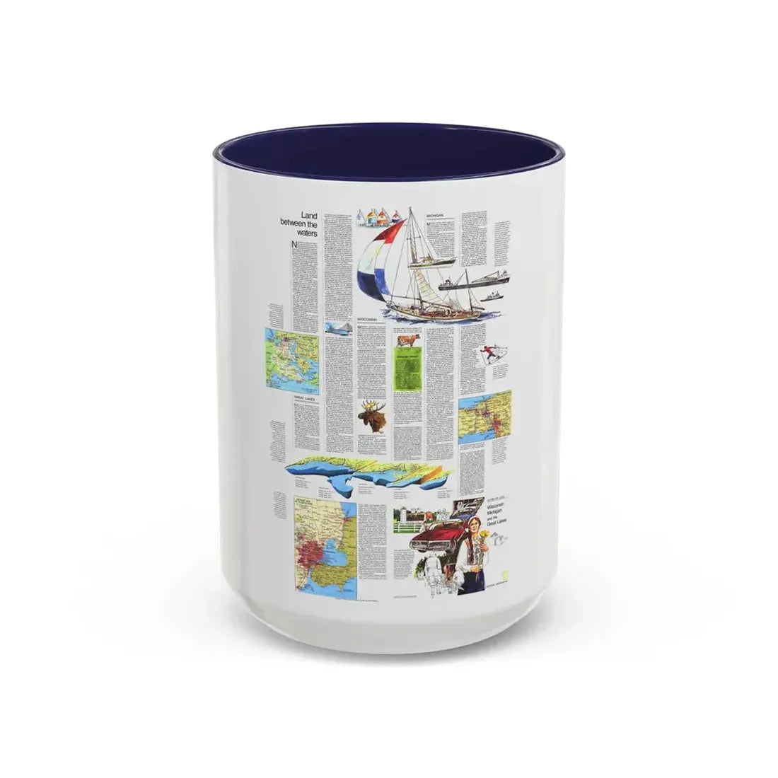 USA - Wisconsin, Michigan ,Great Lakes 2 (1973) (Map) Accent Coffee Mug 15oz Navy - Go Mug Yourself